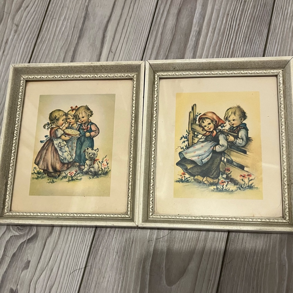 Lambert MidCentury Little Children Playing Framed Pictures